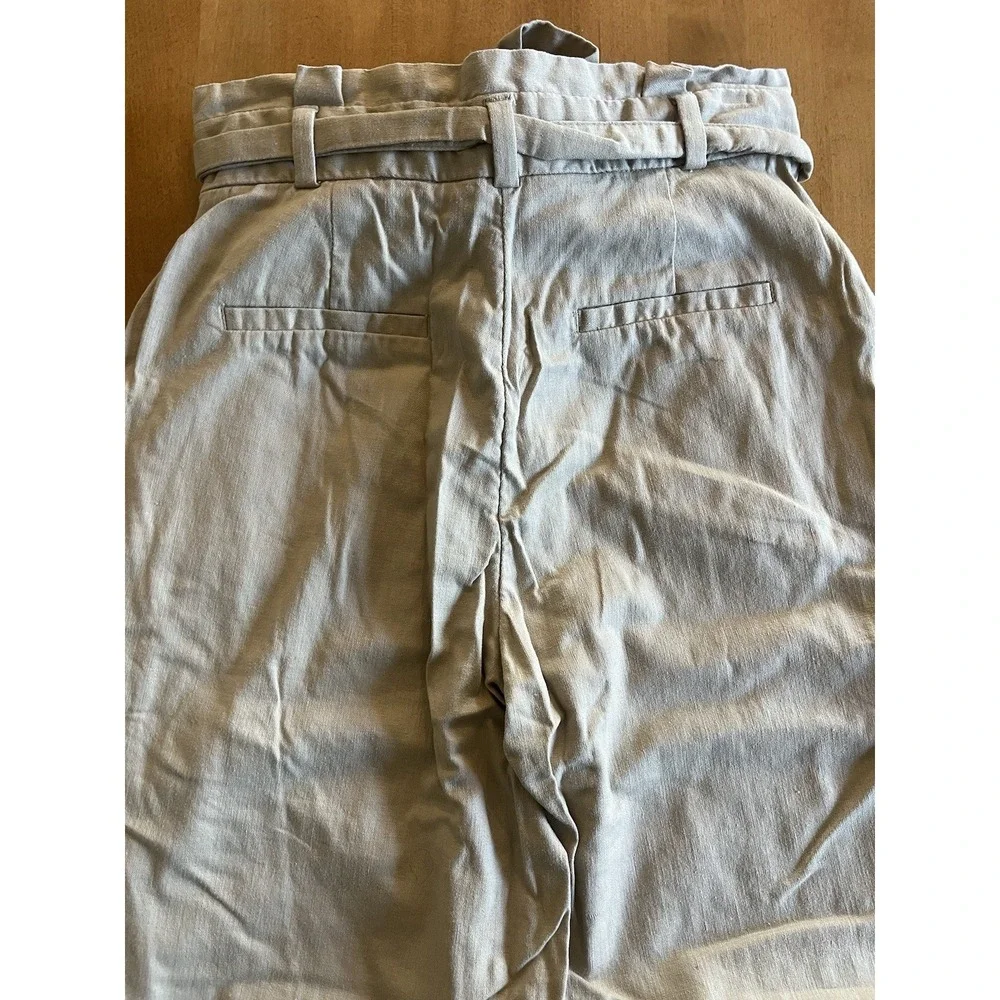 Banana Republic Pants Womens Sz 2 Blake Crop Tan Wide Leg Linen Blend Belt Khaki